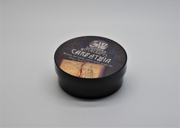 Carpathia is a tribute to Bram Stoker’s Dracula: a dark and brooding masculine scent centered around accords of black tea, exotic musk, and evergreen balsam. Notes: Evergreen forest, musk, herbs, rose, coffee, black tea Ingredients: Water, stearic acid, shea butter, castor oil, potassium hydroxide, glycerine, coconut oil, sodium lactate, sodium hydroxide, jojoba oil, aloe powder, liquid aloe, isopropyl myristate, kaolin clay, fragrance Net Weight 115g.
